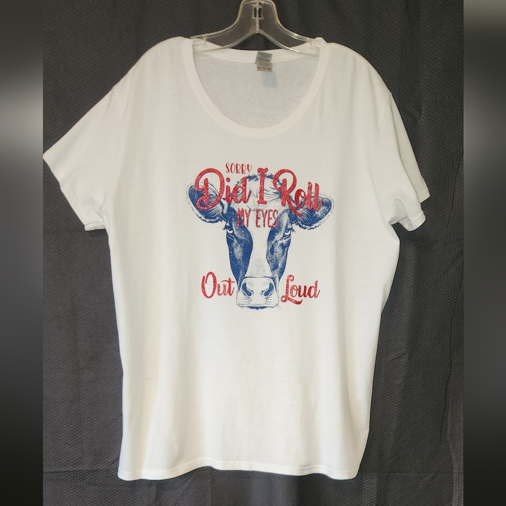 White Graphic T-Shirt with Cow Print